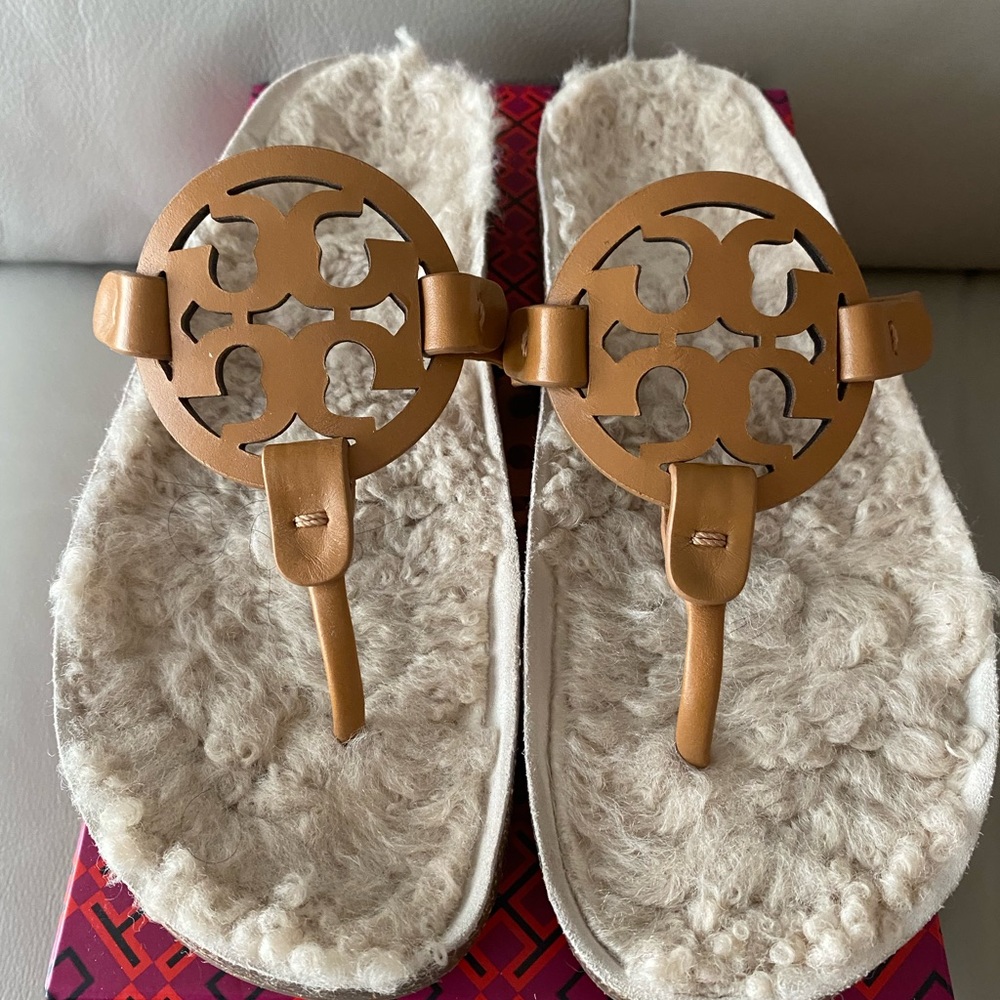 Tory Burch Miller Cloud Shearling Nappa leather sandals